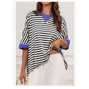 Dokotoo Womens Size L Tops Casual Crewneck Half Sleeve Striped